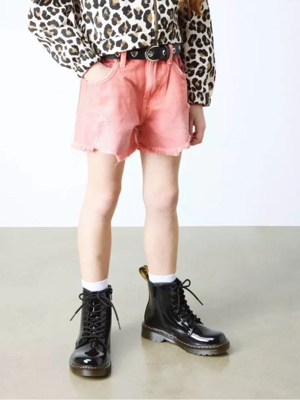 Dr. Martens Junior Glossy Black Patent Lace-Up Ankle Combat Boots Kids Size 3